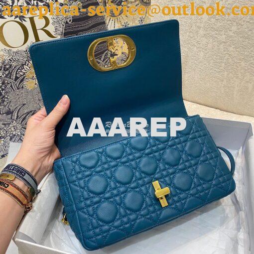 Replica Dior Medium Caro Bag Ocean Blue Supple Cannage Calfskin M9242U 6