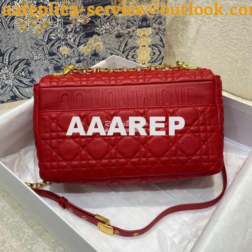 Replica Dior Medium Caro Bag Red Supple Cannage Calfskin M9242U 4