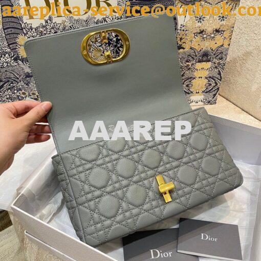 Replica Dior Medium Caro Bag Stone Gray Supple Cannage Calfskin M9242U 6