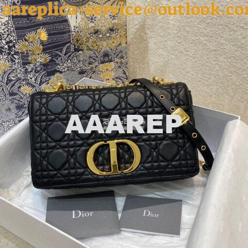 Replica Dior Medium Caro Bag Black Supple Cannage Calfskin M9242U