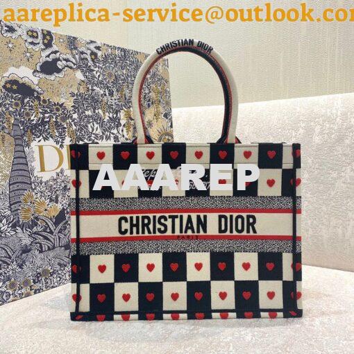 Replica Dior Book Tote bag in Black, White and Red D-Chess Heart Embro