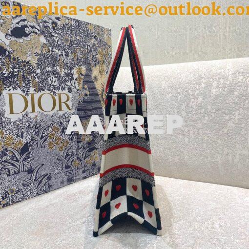 Replica Dior Book Tote bag in Black, White and Red D-Chess Heart Embro 2