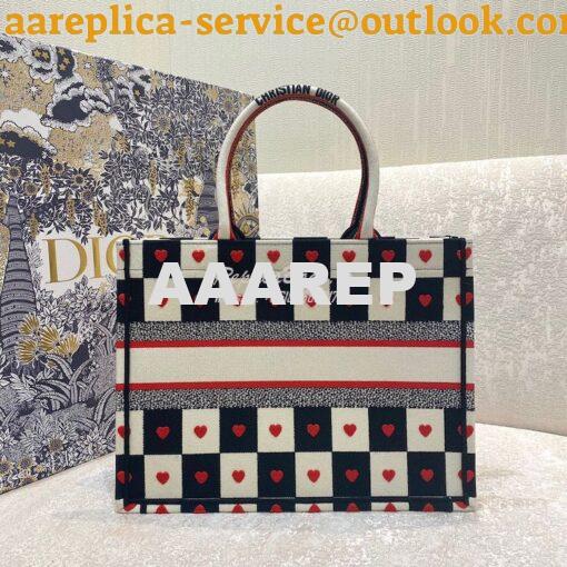 Replica Dior Book Tote bag in Black, White and Red D-Chess Heart Embro 8