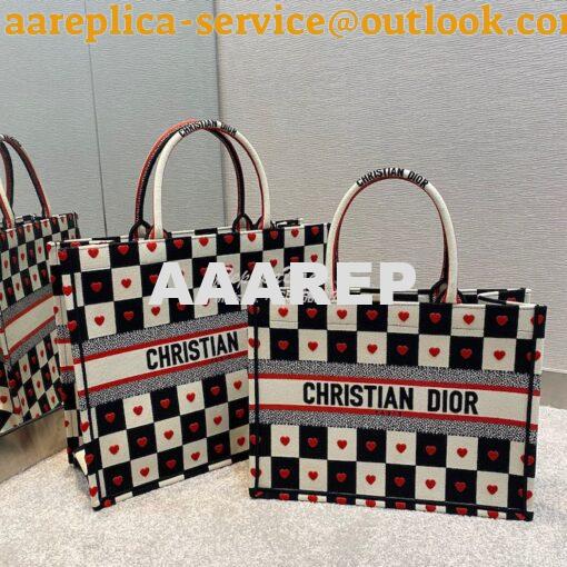 Replica Dior Book Tote bag in Black, White and Red D-Chess Heart Embro 10