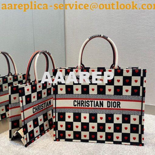 Replica Dior Book Tote bag in Black, White and Red D-Chess Heart Embro 11