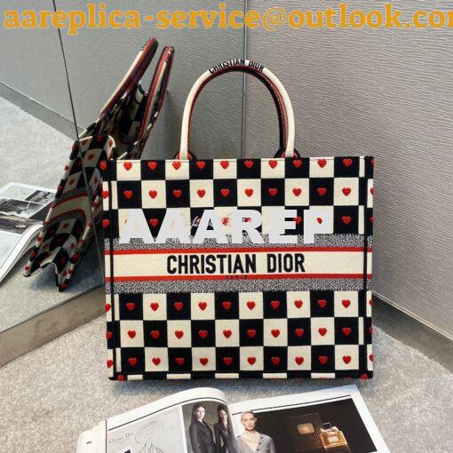 Replica Dior Book Tote bag in Black, White and Red D-Chess Heart Embro 12