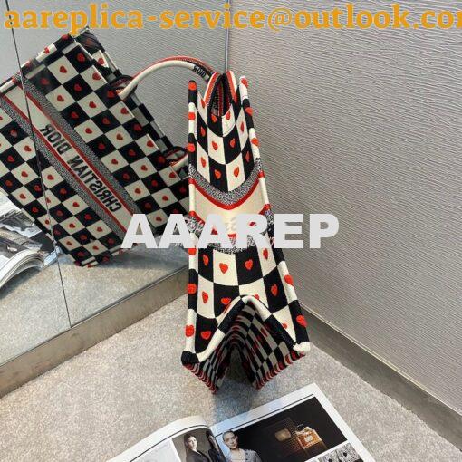 Replica Dior Book Tote bag in Black, White and Red D-Chess Heart Embro 13