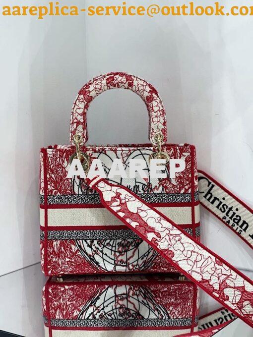 Replica Dior Medium Lady D-Lite Bag Red and White D-Royaume d'Amour Em 12