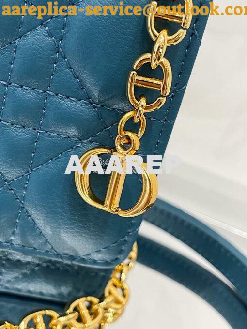 Replica Dior Caro Belt Pouch With Chain in Steel Blue Supple Cannage C 3