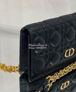 Replica Dior Caro Belt Pouch With Chain in Black Supple Cannage Calfsk 2