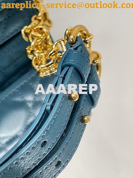 Replica Dior Caro Belt Pouch With Chain in Steel Blue Supple Cannage C 9