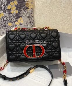 Replica Dior Small Dioramour Caro Bag Black Cannage Calfskin with Hear