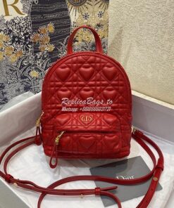 Replica Dior Mini Dioramour Backpack Red Cannage Lambskin with Heart M