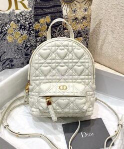 Replica Dior Mini Dioramour Backpack Latte Cannage Lambskin with Heart