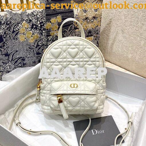 Replica Dior Mini Dioramour Backpack Latte Cannage Lambskin with Heart