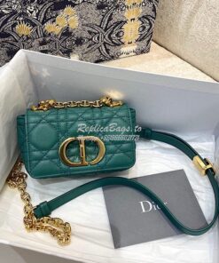 Replica Dior Micro Caro Bag in Tundra Green Supple Cannage Calfskin S2