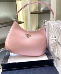 Replica Prada Cleo Brushed Leather Shoulder Bag 1BC156 Alabaster Pink