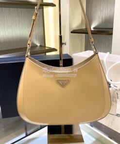 Replica Prada Cleo Brushed Leather Shoulder Bag 1BC156 Beige