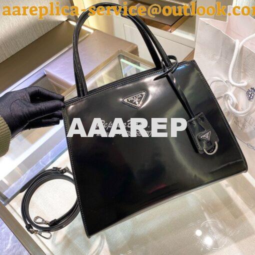 Replica Prada Brushed Leather Handbag 1BA321 Black 3