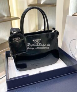 Replica Prada Brushed Leather Handbag 1BA320 Black 2