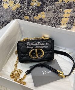 Replica Dior Micro Caro Bag in Black Supple Cannage Calfskin S2022