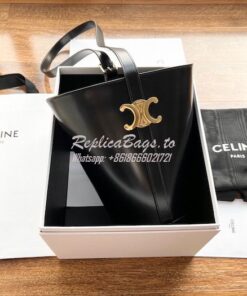 Replica Celine Bucket Triomphe In Shiny Calfskin 199913 Black