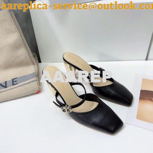 Replica Dior Rhodes Heeled Mule in Black Calfskin KCP924 24