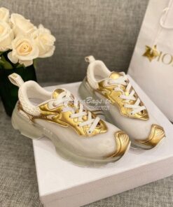 Replica Dior Vibe Sneaker White Mesh and Gold-Tone Leather KCK337 2