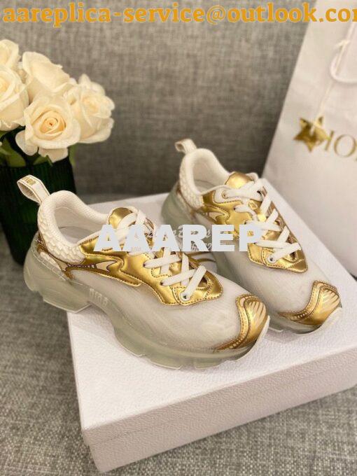 Replica Dior Vibe Sneaker White Mesh and Gold-Tone Leather KCK337 2