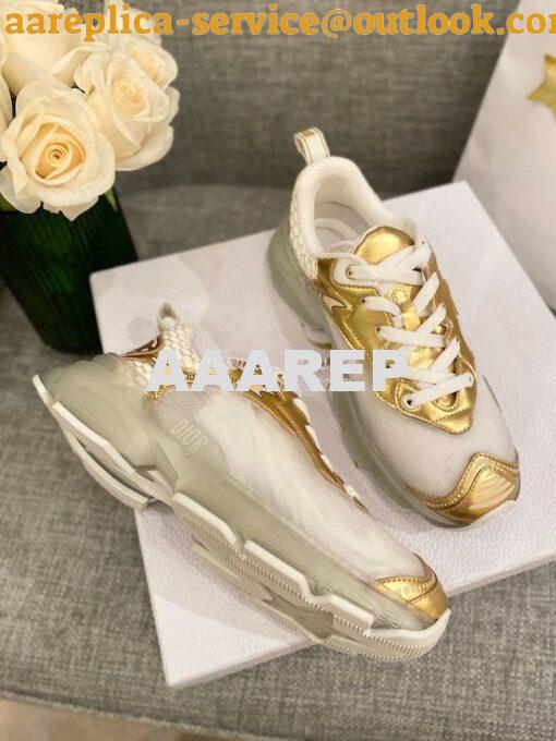 Replica Dior Vibe Sneaker White Mesh and Gold-Tone Leather KCK337 4