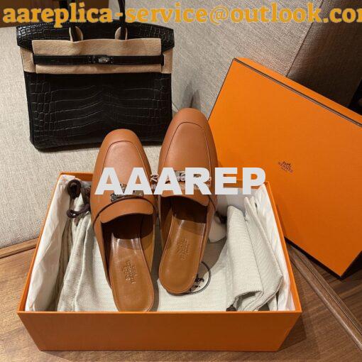 Replica Hermes OZ Mule in calfskin H212296Z Brown