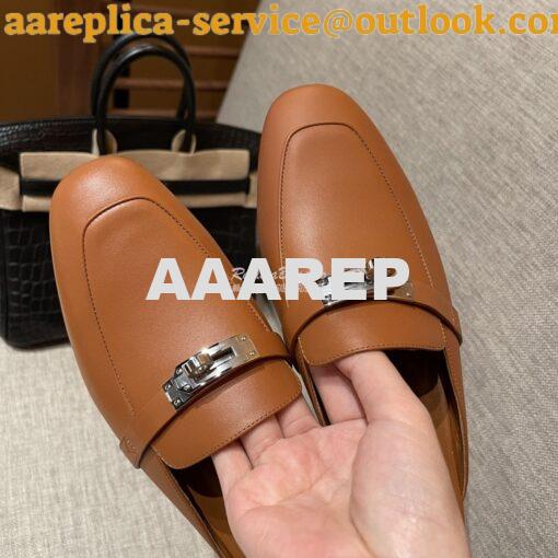 Replica Hermes OZ Mule in calfskin H212296Z Brown 2