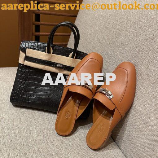 Replica Hermes OZ Mule in calfskin H212296Z Brown 4