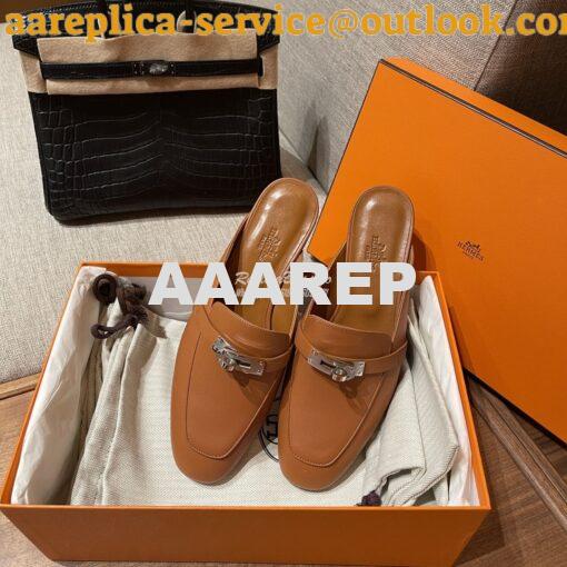 Replica Hermes OZ Mule in calfskin H212296Z Brown 6