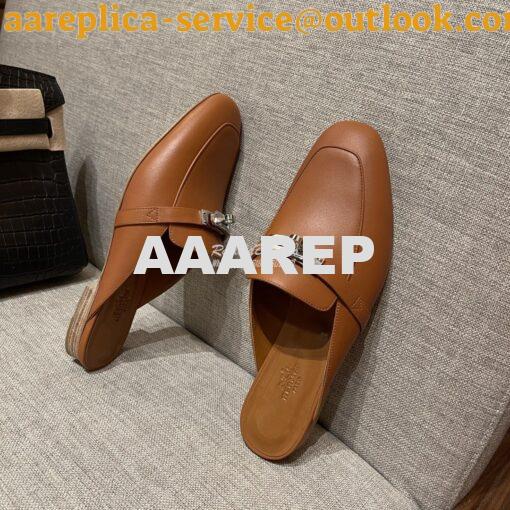 Replica Hermes OZ Mule in calfskin H212296Z Brown 7