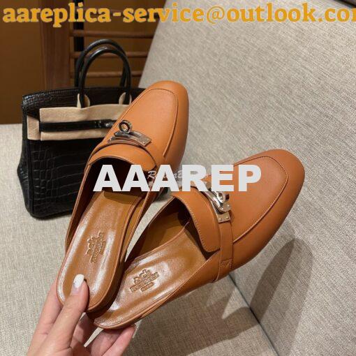 Replica Hermes OZ Mule in calfskin H212296Z Brown 8