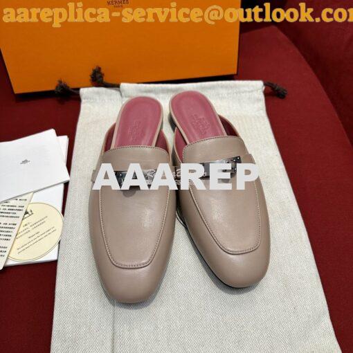 Replica Hermes OZ Mule in Goatskin Beige Nude H211157Z 3