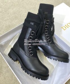 Replica Dior DiorLand Lace-up Boot Black Calfskin and Black Cotton KCI