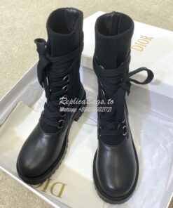 Replica Dior DiorLand Lace-up Boot Black Calfskin and Black Cotton KCI 2