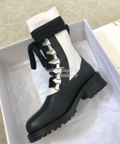 Replica Dior DiorLand Lace-up Boot Black Calfskin and White Cotton KCI 2