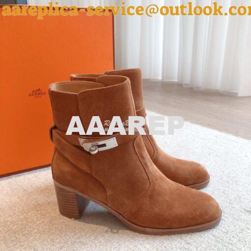 Replica Hermes Frenchie 50 Ankle Boot in Suede calfskin H222093Z Brown