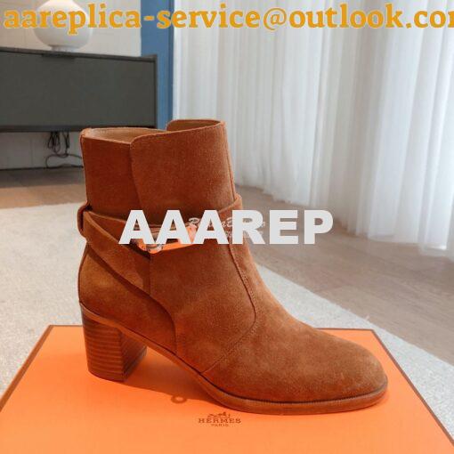 Replica Hermes Frenchie 50 Ankle Boot in Suede calfskin H222093Z Brown 2