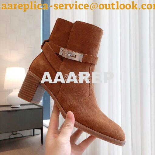 Replica Hermes Frenchie 50 Ankle Boot in Suede calfskin H222093Z Brown 3