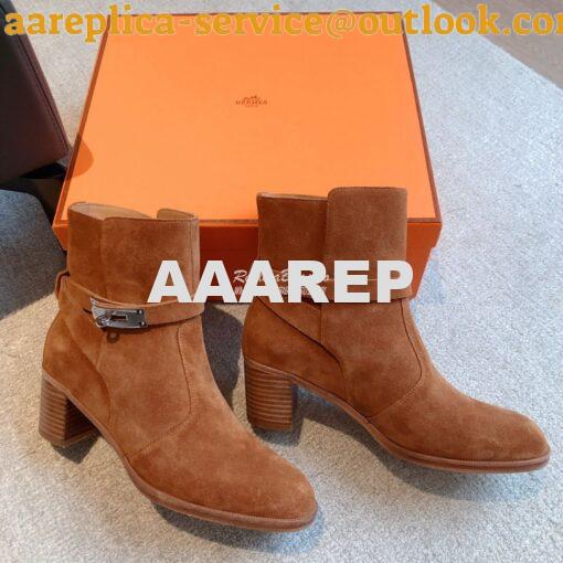 Replica Hermes Frenchie 50 Ankle Boot in Suede calfskin H222093Z Brown 5