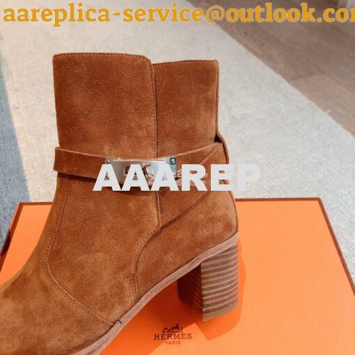 Replica Hermes Frenchie 50 Ankle Boot in Suede calfskin H222093Z Brown 8