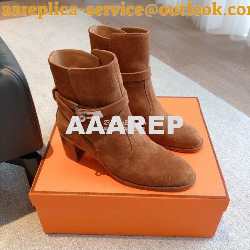 Replica Hermes Frenchie 50 Ankle Boot in Suede calfskin H222093Z Brown 9