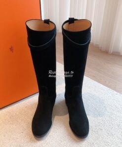 Replica Hermes Jumping Boot in Suede Goatskin H042138Z Black 2