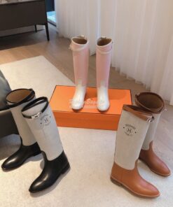 Replica Hermes Jumping Boot in Box calfskin and Printed H canvas H2310 2