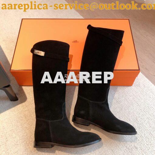 Replica Hermes Jumping Boot in Suede Goatskin H042138Z Black 9