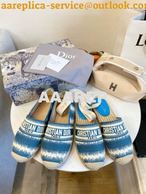 Replica Dior Granville Mule Ocean Blue D-Stripes Embroidered Cotton KD